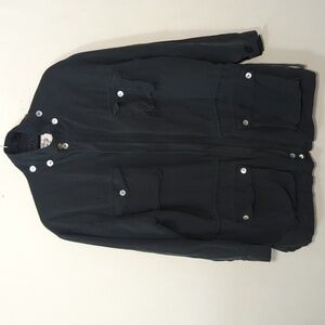 Carol Patterson Vintage Silk-Linen Blend Black Coat w/ Pearly Buttons Women's L